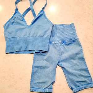 NWOT Free People Crop & Biker Shorts Bundle of 2 Faded Sky Blue, XS/S